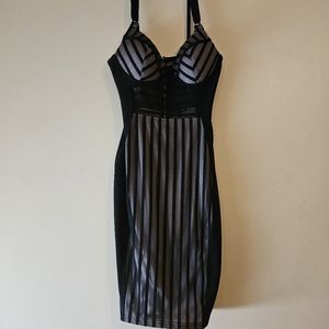 Black & Nude mesh Panel Midi Dress